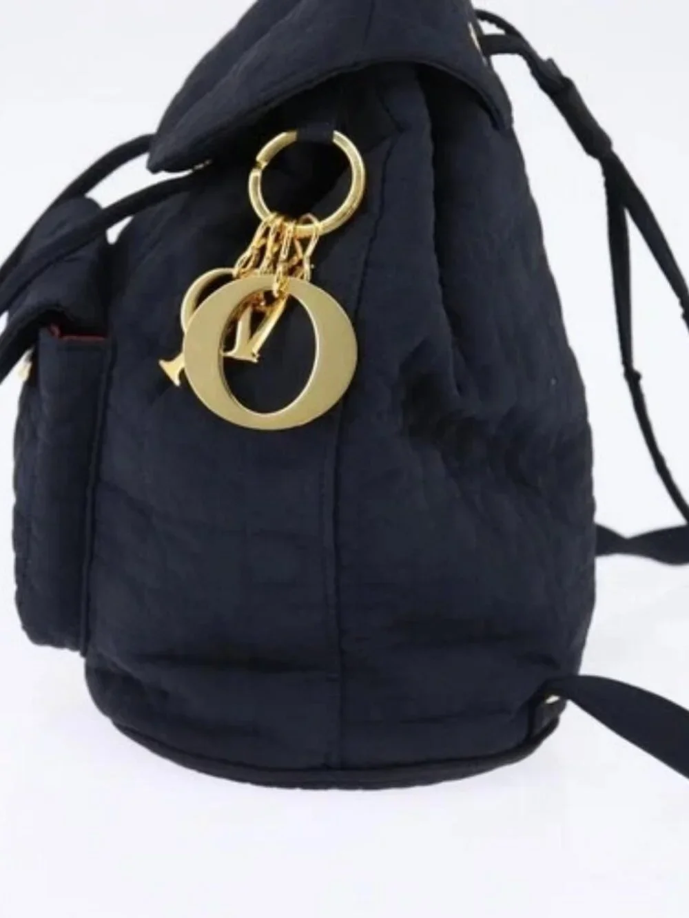 Christian Dior Canage Backpack Nylon Navy Gold Auth 146576